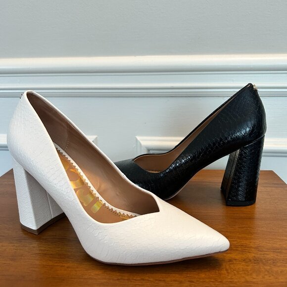 Circus by Sam Edelman Marlee Block-Heel Pumps | White Crocodile | Size 7 - Picture 1 of 5